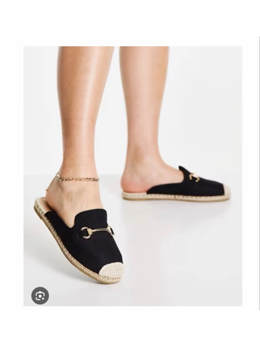 New Kanna Espadrille Mule Flats Black Suede Gold Horsebit Slip On EU 39